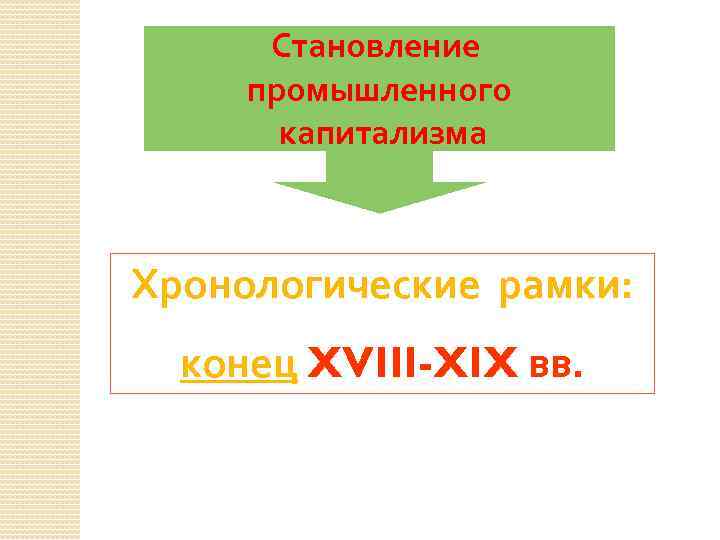 Становление промышленного капитализма Хронологические рамки: конец XVIII-XIX вв. 