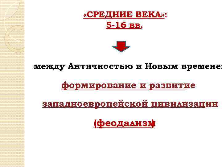  «СРЕДНИЕ ВЕКА» : 5 -16 вв. между Античностью и Новым временем формирование и