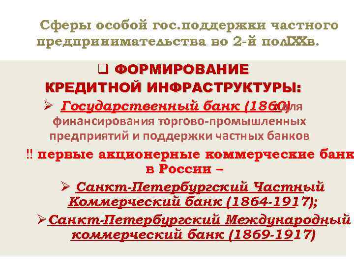 Сферы особой гос. поддержки частного предпринимательства во 2 -й пол. Хв. IХ q ФОРМИРОВАНИЕ
