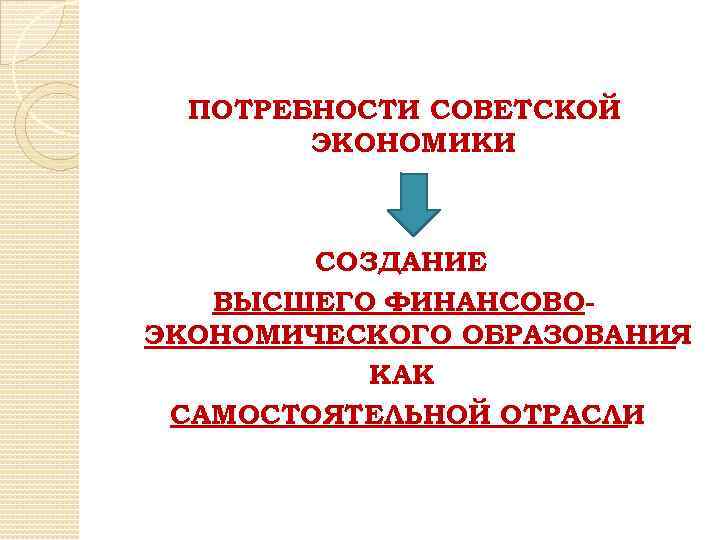 ПОТРЕБНОСТИ СОВЕТСКОЙ ЭКОНОМИКИ СОЗДАНИЕ ВЫСШЕГО ФИНАНСОВОЭКОНОМИЧЕСКОГО ОБРАЗОВАНИЯ КАК САМОСТОЯТЕЛЬНОЙ ОТРАСЛИ 