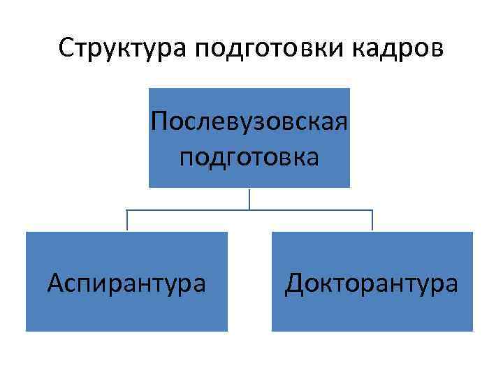 Структура подготовки кадров Послевузовская подготовка Аспирантура Докторантура 
