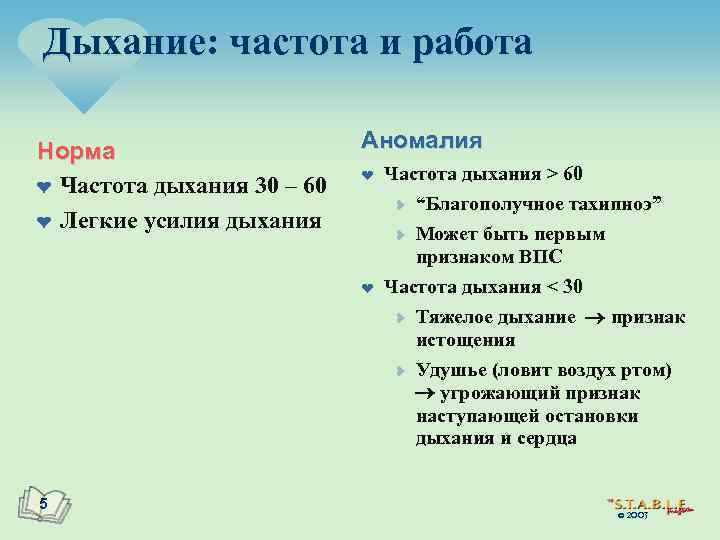 Дыхание: частота и работа Норма ¤ Частота дыхания 30 – 60 ¤ Легкие усилия