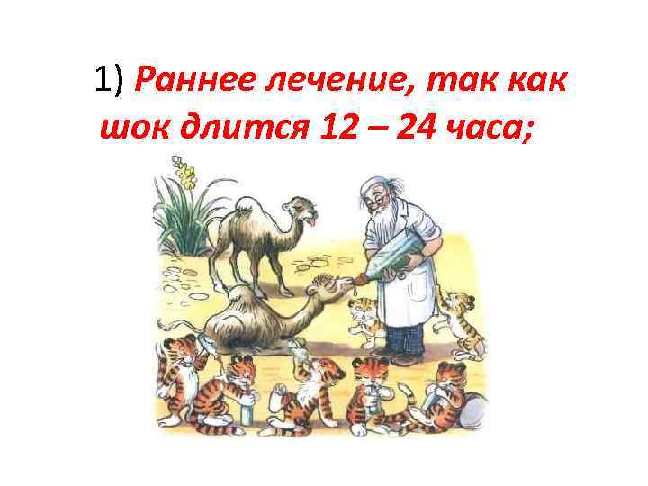  1) Раннее лечение, так как шок длится 12 – 24 часа; 