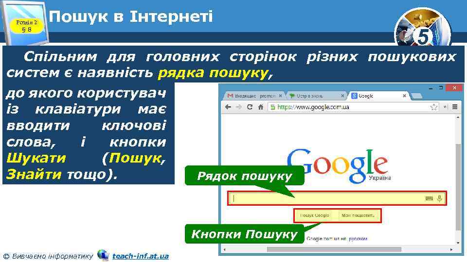 Розділ 2 § 8 Пошук в Інтернеті 5 Спільним для головних сторінок різних пошукових