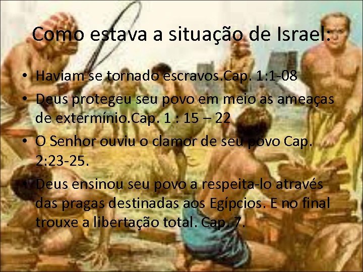 Como estava a situação de Israel: • Haviam se tornado escravos. Cap. 1: 1