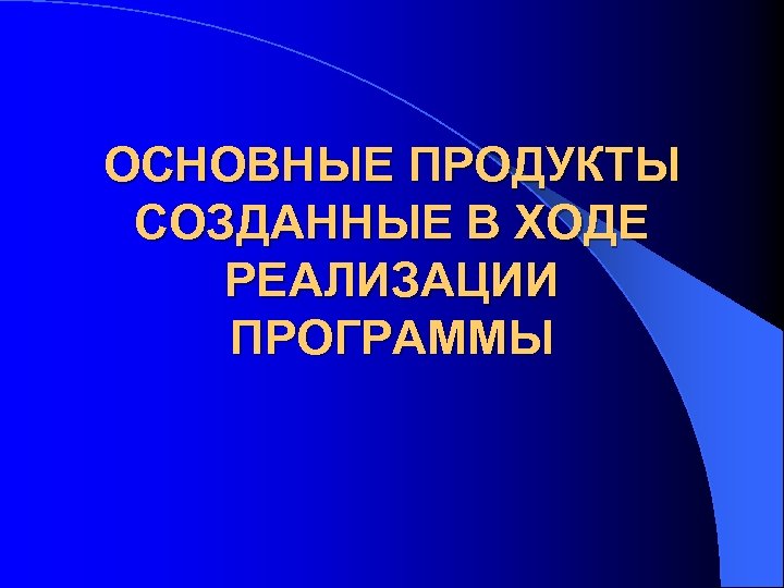 ОСНОВНЫЕ ПРОДУКТЫ СОЗДАННЫЕ В ХОДЕ РЕАЛИЗАЦИИ ПРОГРАММЫ 