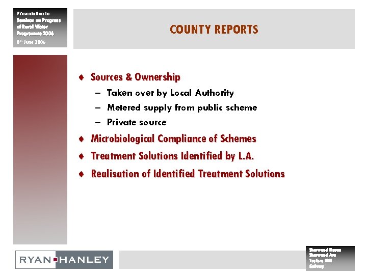 Presentation to Seminar on Progress of Rural Water Programme 2006 8 th June 2006