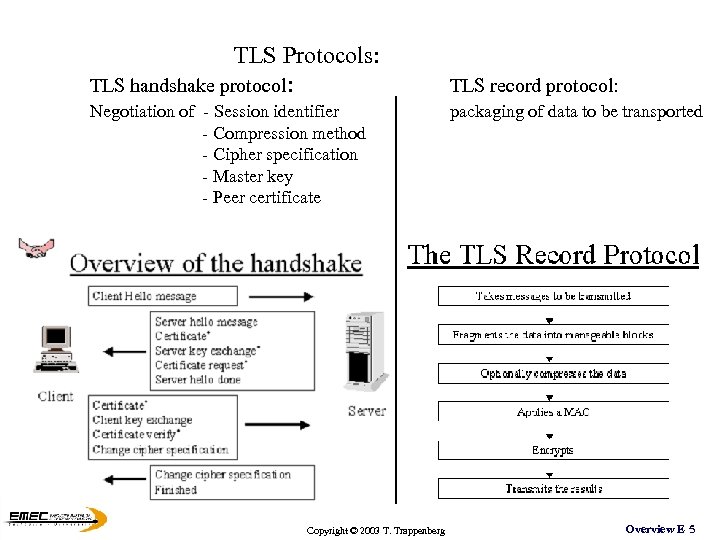 TLS Protocols: TLS handshake protocol: Negotiation of - Session identifier - Compression method -