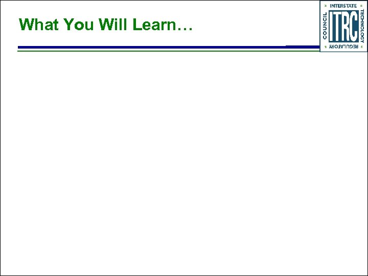 What You Will Learn… 