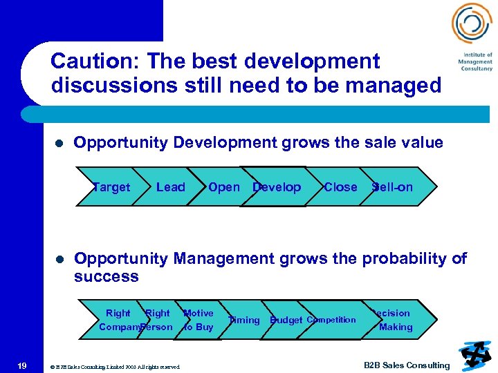 Caution: The best development discussions still need to be managed l Opportunity Development grows