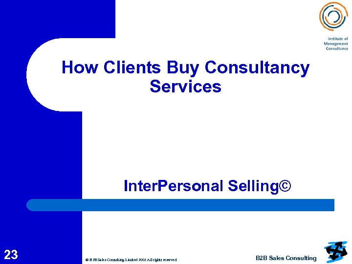 How Clients Buy Consultancy Services Inter. Personal Selling© 23 © B 2 B Sales