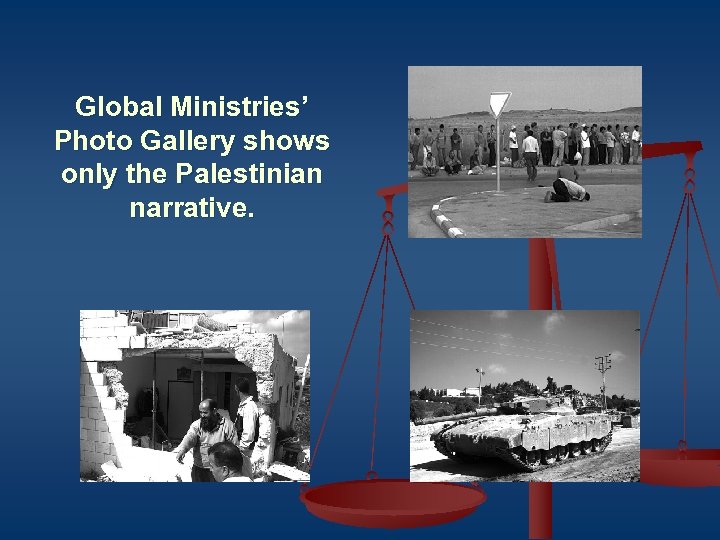 Global Ministries’ Photo Gallery shows only the Palestinian narrative. 