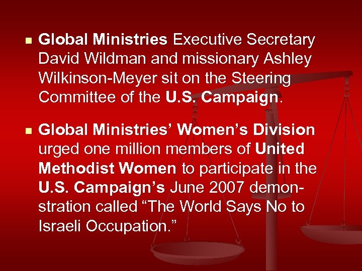 n Global Ministries Executive Secretary David Wildman and missionary Ashley Wilkinson-Meyer sit on the