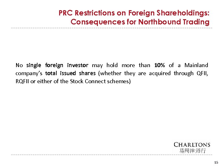 PRC Restrictions on Foreign Shareholdings: Consequences for Northbound Trading No single foreign investor may