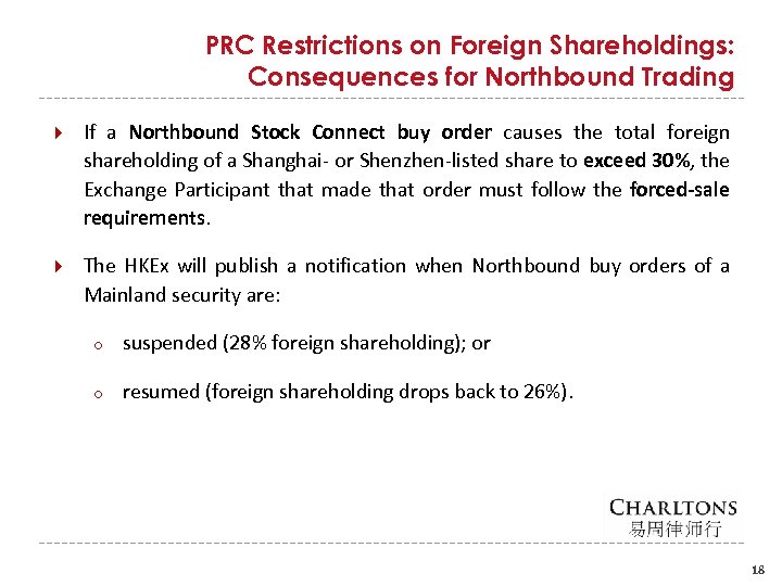 PRC Restrictions on Foreign Shareholdings: Consequences for Northbound Trading If a Northbound Stock Connect