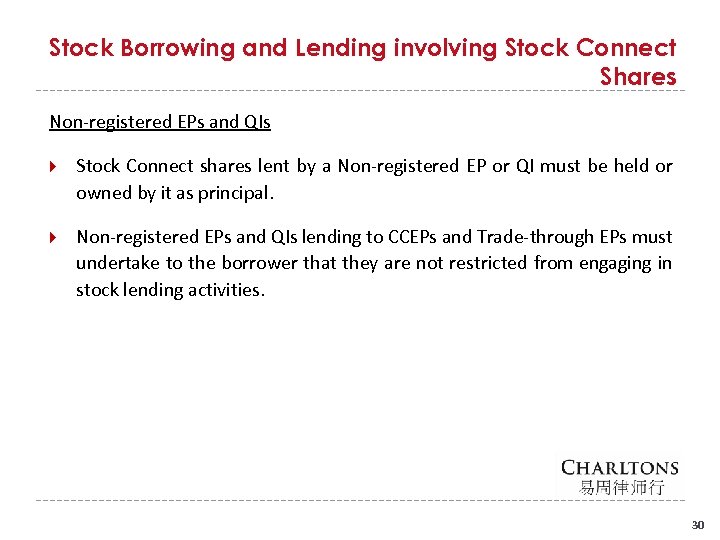 Stock Borrowing and Lending involving Stock Connect Shares Non-registered EPs and QIs Stock Connect