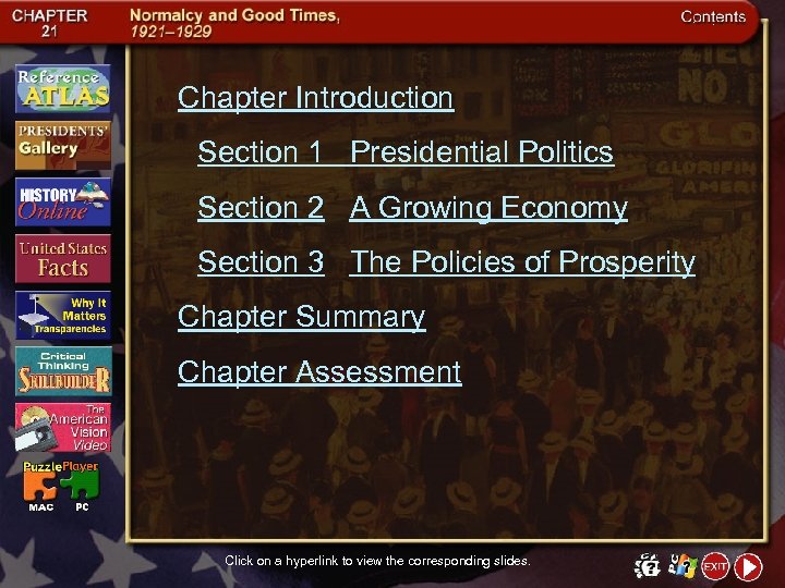 Chapter Introduction Section 1 Presidential Politics Section 2 A Growing Economy Section 3 The