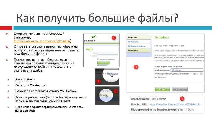 Как получить большие файлы? Создайте свой личный “dropbox” (например, https: //www. yousendit. com/gkanello) Отправьте