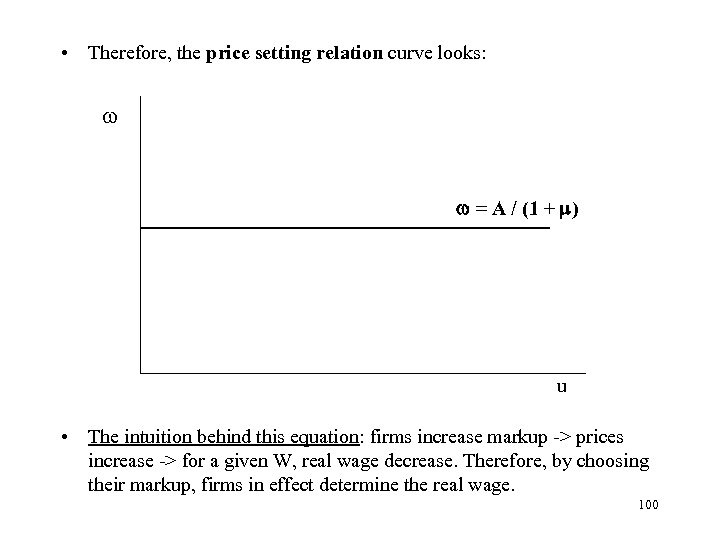  • Therefore, the price setting relation curve looks: = A / (1 +