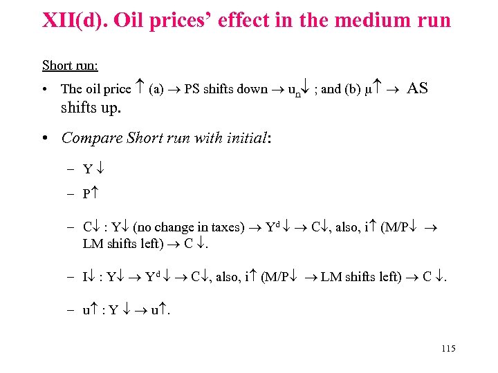 XII(d). Oil prices’ effect in the medium run Short run: • The oil price