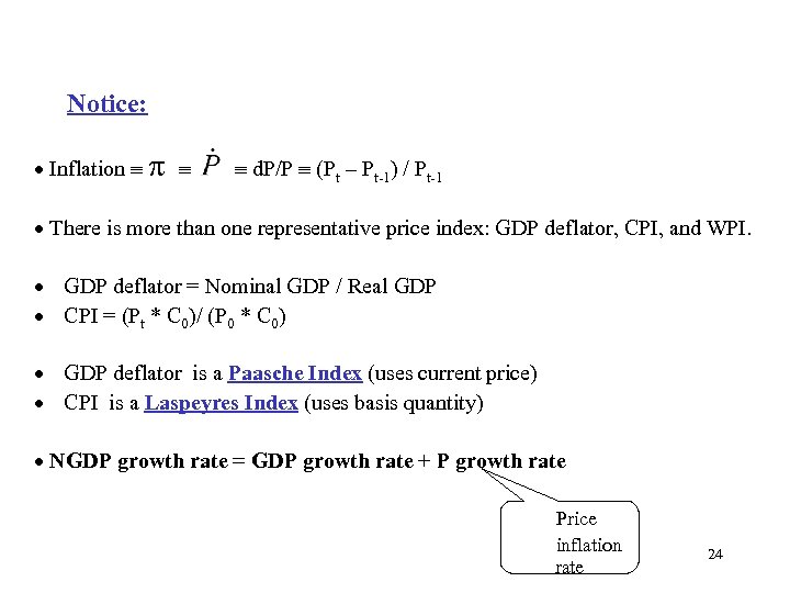 Notice: · Inflation d. P/P (Pt – Pt-1) / Pt-1 · There is more