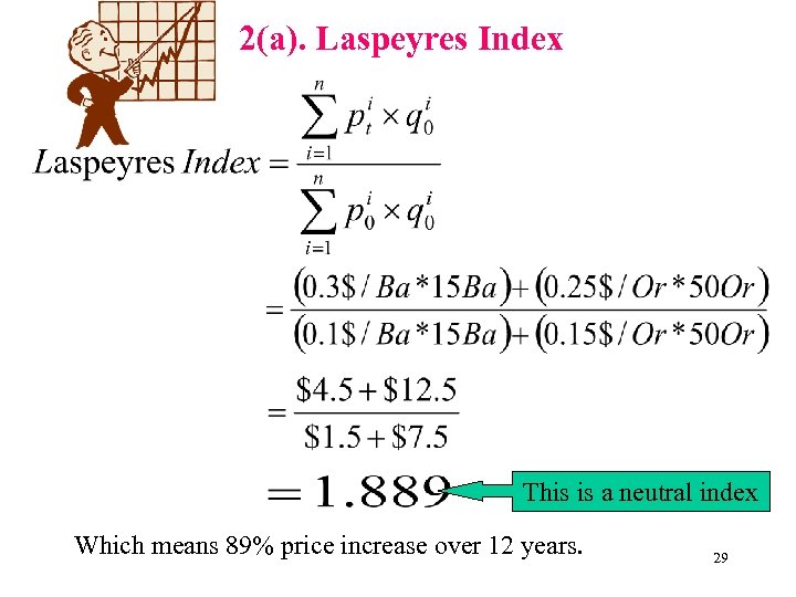 2(a). Laspeyres Index This is a neutral index Which means 89% price increase over