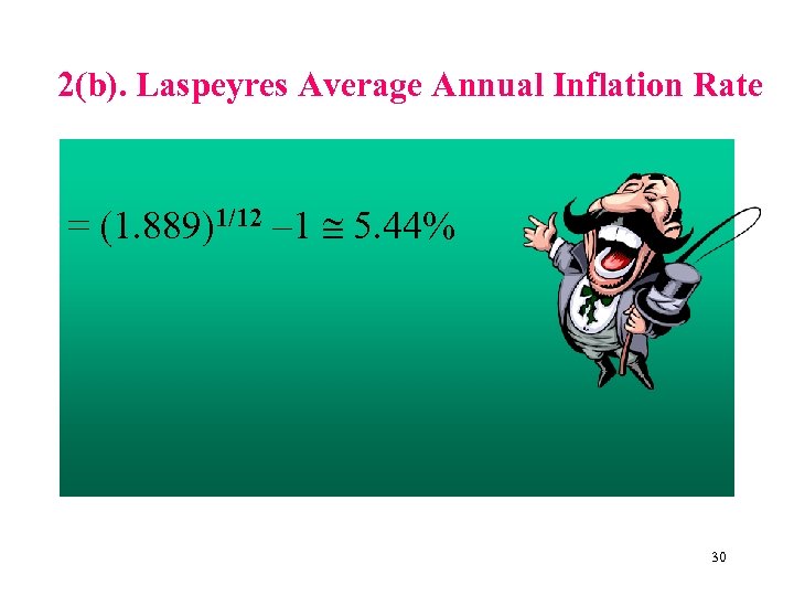 2(b). Laspeyres Average Annual Inflation Rate = (1. 889)1/12 – 1 5. 44% 30