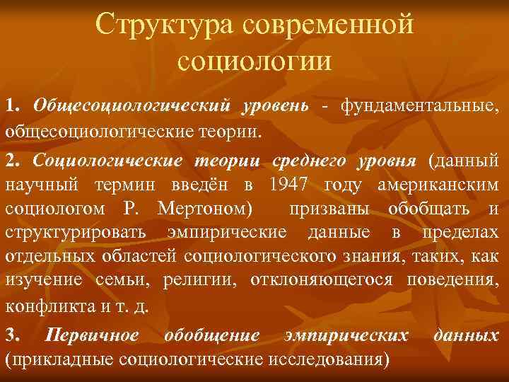 Фундаментальные общесоциологические теории. 2.2. Социологические теории среднего. Структура социологического знания по Мертону. Социологическая теория среднего уровня изучающая причины.