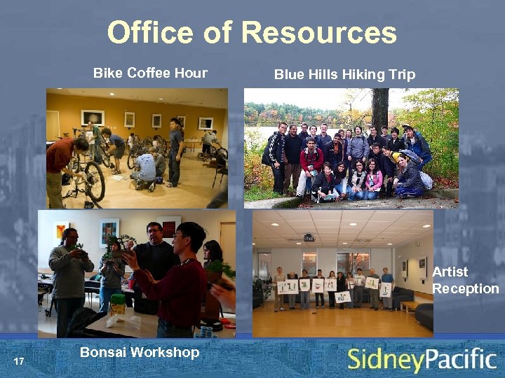 Office of Resources Bike Coffee Hour Blue Hills Hiking Trip Artist Reception 17 Bonsai