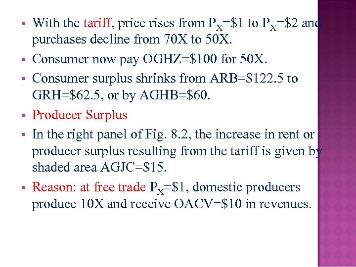 § § § With the tariff, price rises from PX=$1 to PX=$2 and purchases