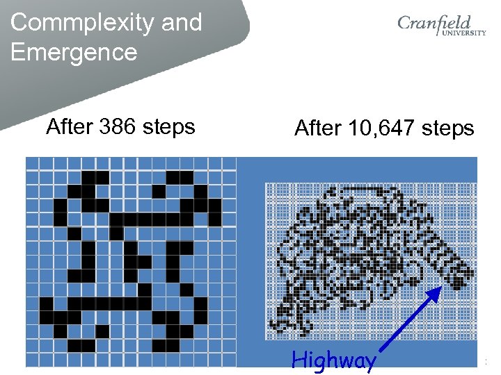 Commplexity and Emergence After 386 steps After 10, 647 steps Highway 