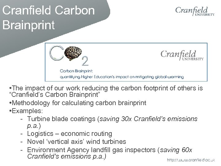 Cranfield Carbon Brainprint • The impact of our work reducing the carbon footprint of