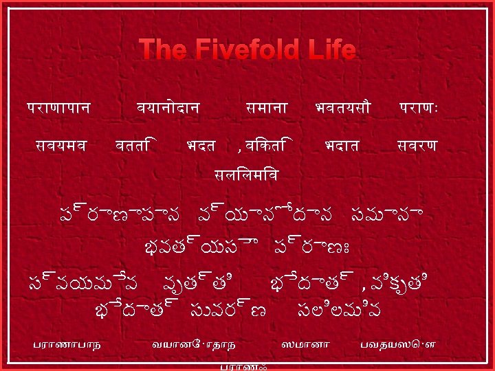 The Fivefold Life पर ण प न सवयमव वय न द न वतत सम