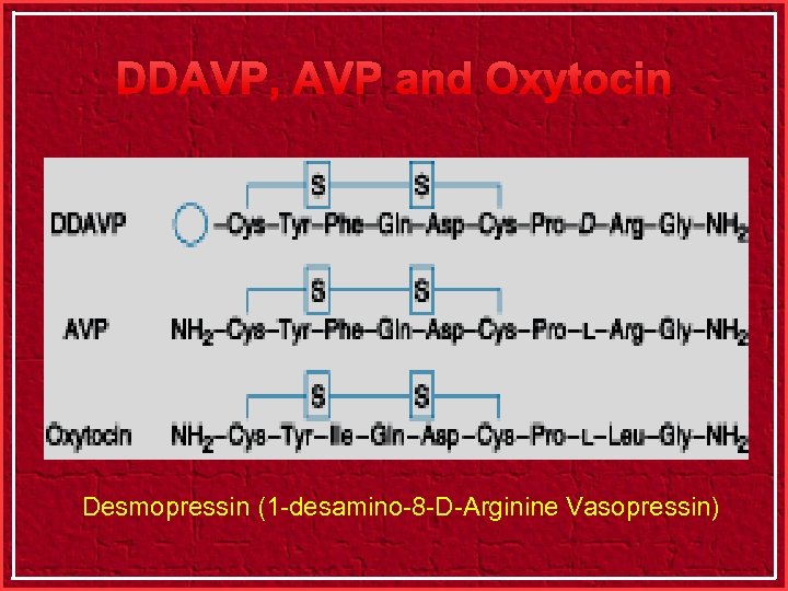 DDAVP, AVP and Oxytocin Desmopressin (1 -desamino-8 -D-Arginine Vasopressin) 