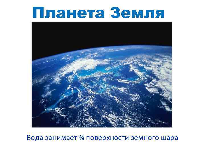 Планета Земля Вода занимает ¾ поверхности земного шара 