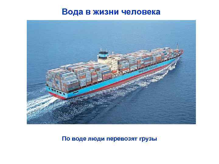 Вода в жизни человека По воде люди перевозят грузы 
