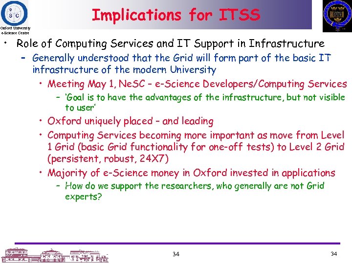 Implications for ITSS Oxford University e-Science Centre • Role of Computing Services and IT