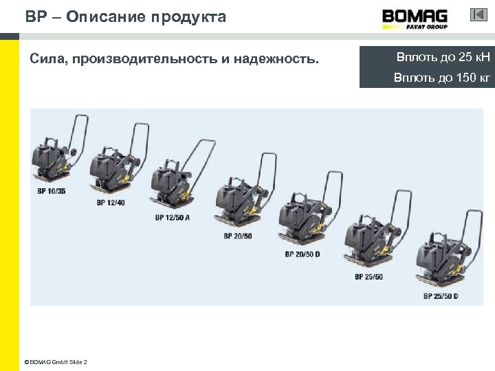 BP – Описание продукта Сила, производительность и надежность. Вплоть до 25 к. Н Вплоть