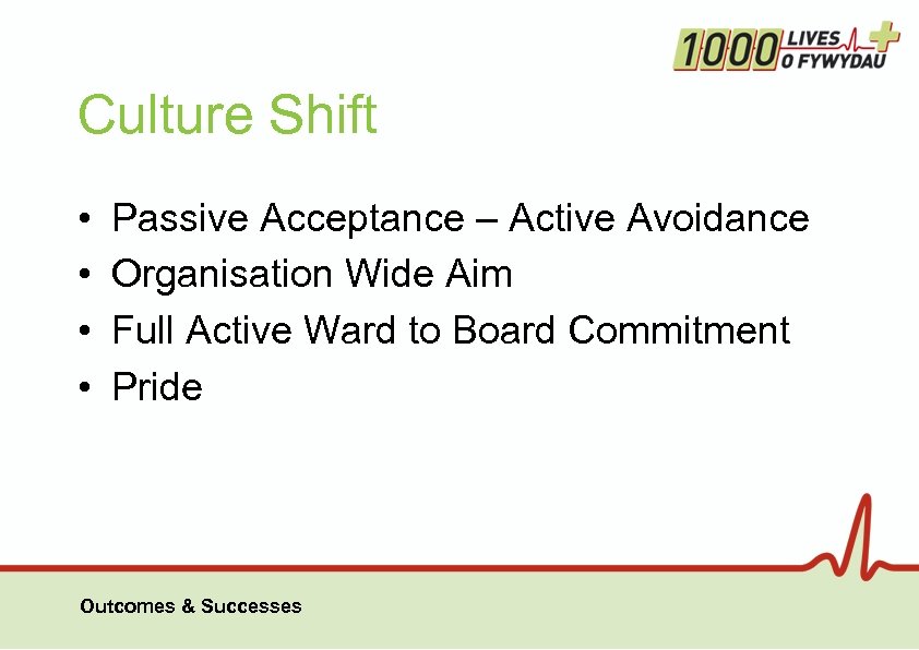 Culture Shift • • Passive Acceptance – Active Avoidance Organisation Wide Aim Full Active