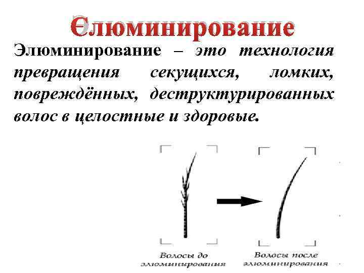 Элюминирование – это технология превращения секущихся, ломких, повреждённых, деструктурированных волос в целостные и здоровые.