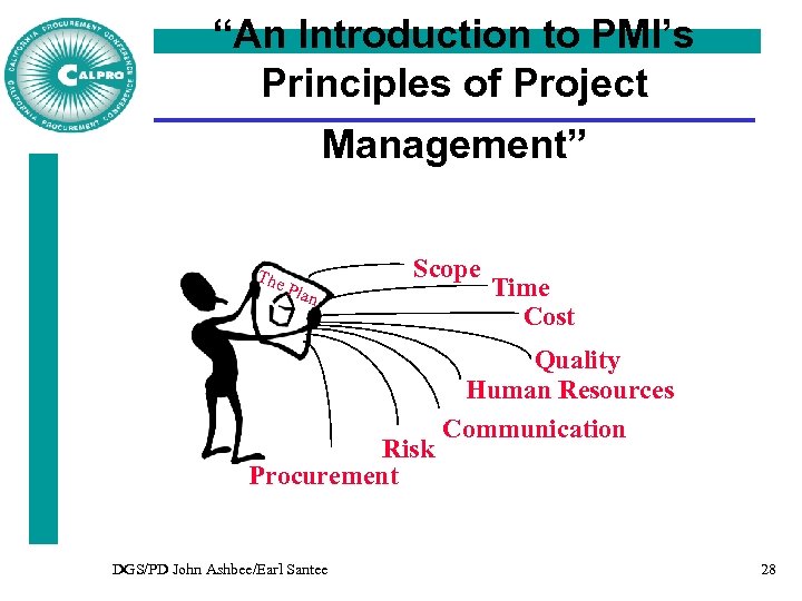 “An Introduction to PMI’s Principles of Project Management” The Plan Scope Risk Procurement DGS/PD