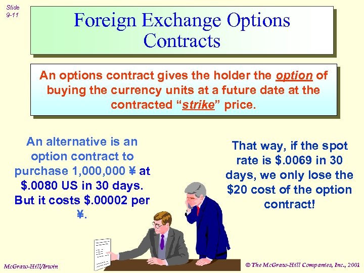 Slide 9 -11 Foreign Exchange Options Contracts An options contract gives the holder the