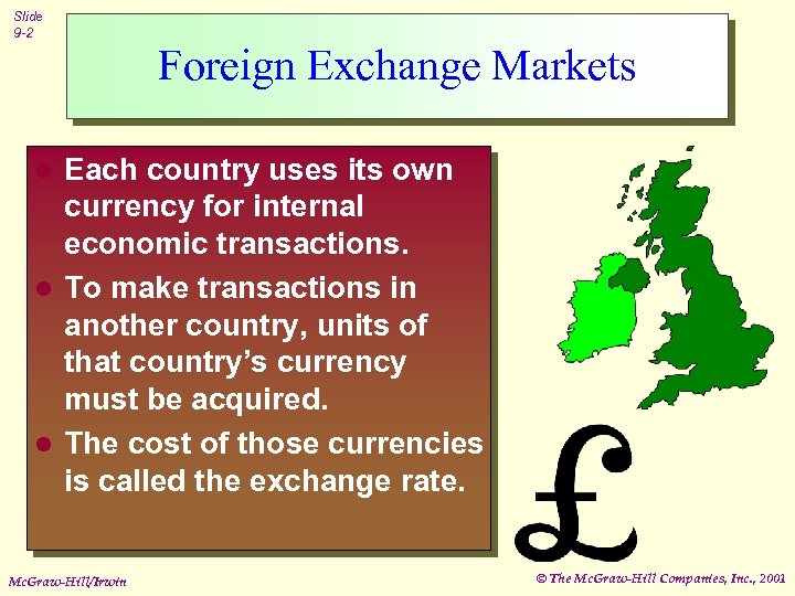 Slide 9 -2 Foreign Exchange Markets Each country uses its own currency for internal