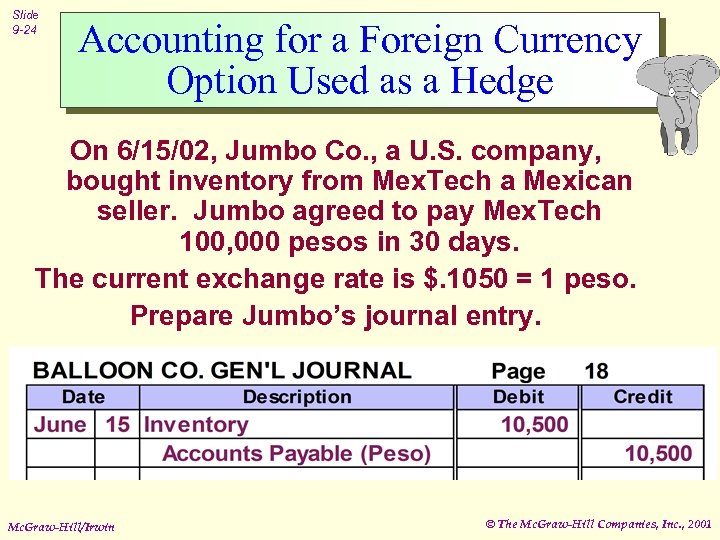 Slide 9 -24 Accounting for a Foreign Currency Option Used as a Hedge On