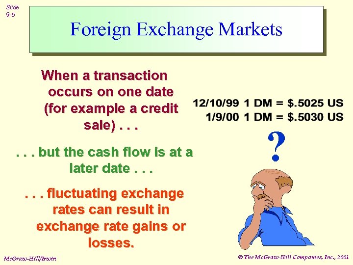 Slide 9 -5 Foreign Exchange Markets When a transaction occurs on one date (for