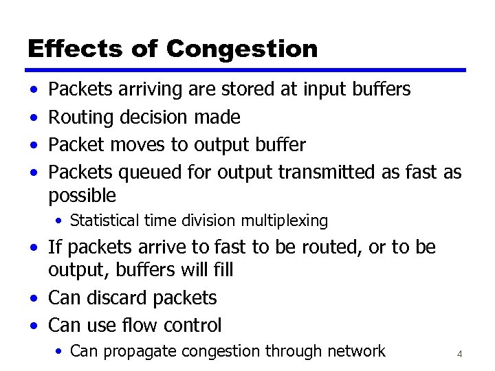 Effects of Congestion • • Packets arriving are stored at input buffers Routing decision