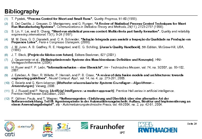 Bibliography (1) T. Pyzdek, “Process Control for Short and Small Runs”, Quality Progress, 51