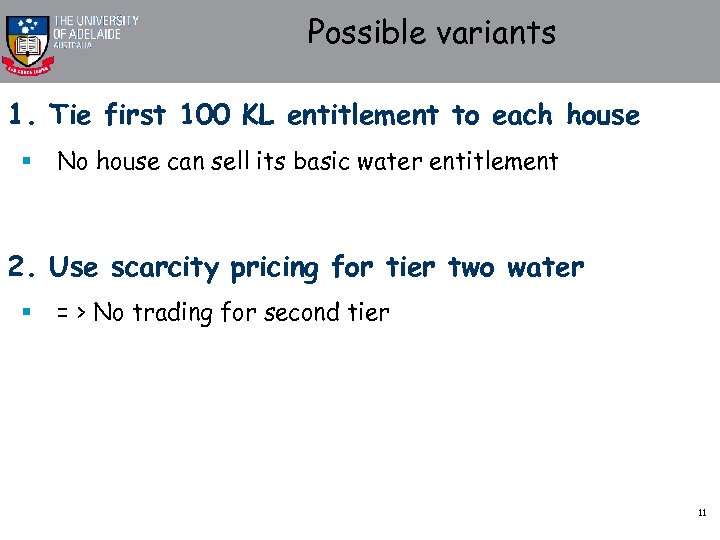 Possible variants 1. Tie first 100 KL entitlement to each house § No house