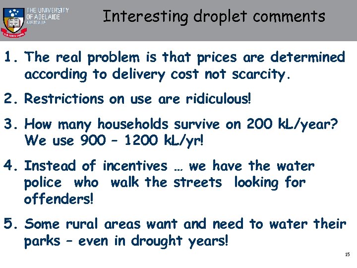 Interesting droplet comments 1. The real problem is that prices are determined according to