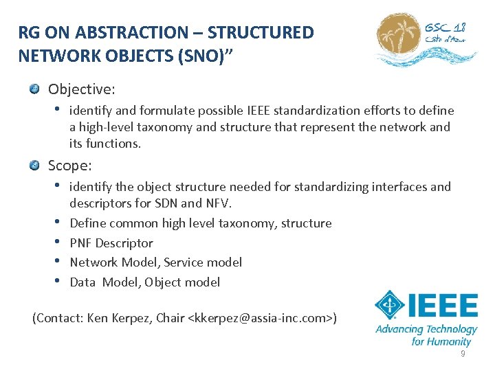 RG ON ABSTRACTION – STRUCTURED NETWORK OBJECTS (SNO)” Objective: • identify and formulate possible